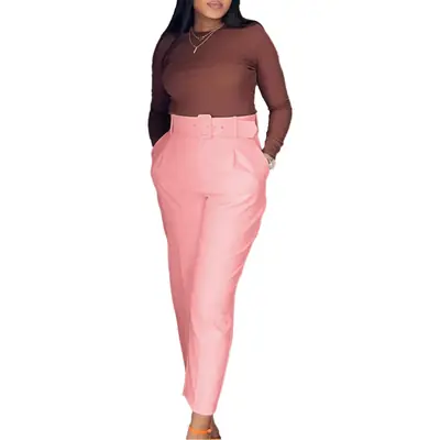 High Waist Yellow Skinny Pants with Brown Top
