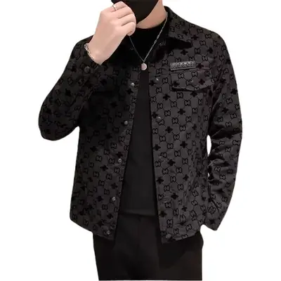 Men's Slim-fit Black Printed Lapel Jacket 2022