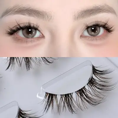 Black Brown Thick False Eyelashes with Transparent Stems