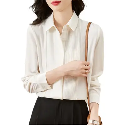 Women's Long Sleeve Chiffon Shirt White 2025 Autumn