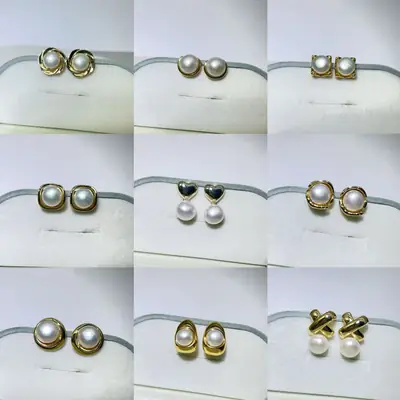 S925 Gold Pearl Earrings Set for Women