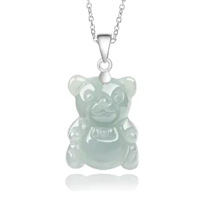 Natural Burma Jade Bear Pendant S925 Silver Necklace