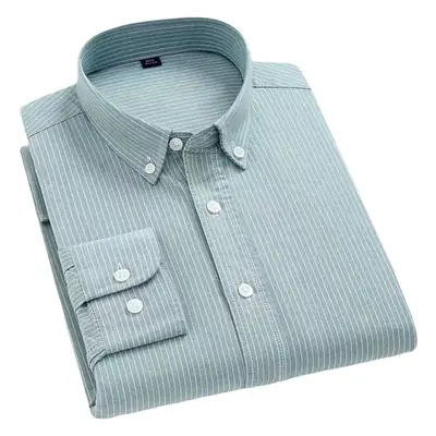 Men Cotton Vertical Stripe Shirt Light Blue Spring Autumn