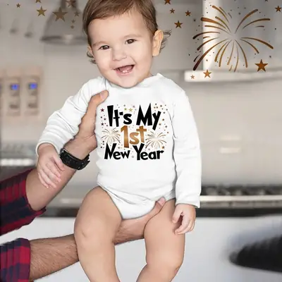 Little Miss New Year Long Sleeve Cotton Baby Suit White