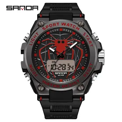 Sanda Men's Black LED Sports Watch with Digital Display