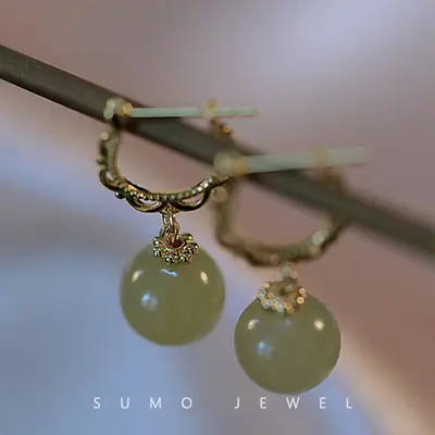 Retro Hong Kong Style Jade Earrings for Women