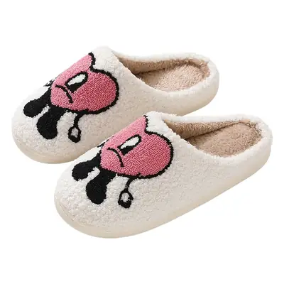 Women Winter Wool Cartoon Slippers White Thick Bottom