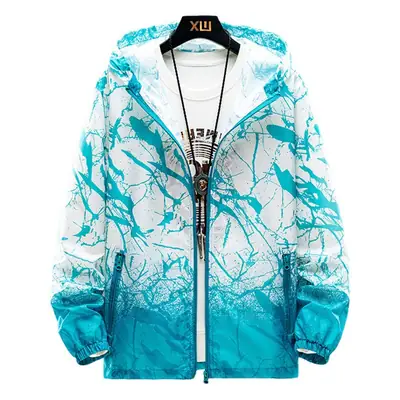 Men Gradient Pink White Zipper Jacket Large