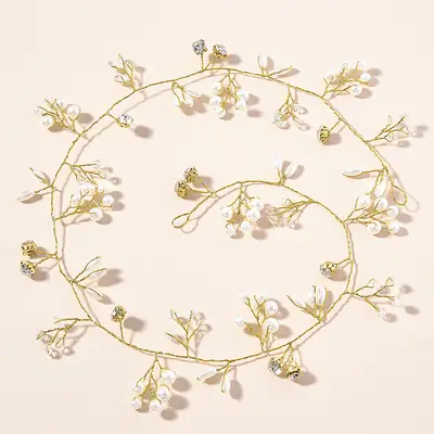 European & American Cross-Country Bridal Hair Accessories Pearl Crystal Handwoven Band