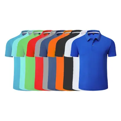 Men Blue Polo T-Shirt Collar Short Sleeve