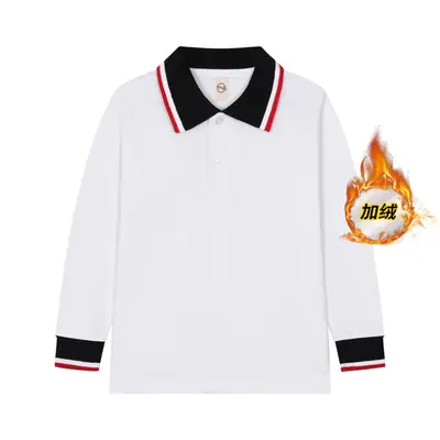 White Long Sleeve Polo Shirt for Boys Girls Plus Size