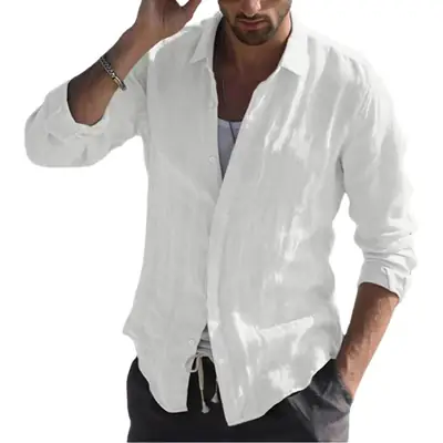 Men Pure Cotton Long Sleeve Shirt Light Blue