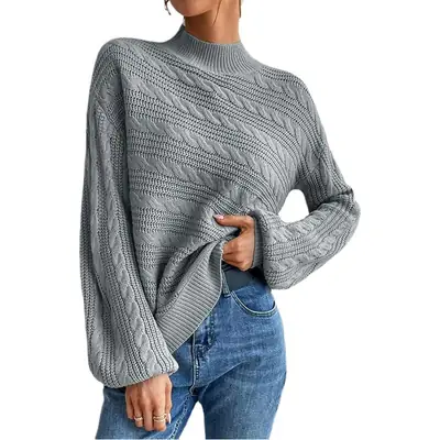 2023 Grey Twist Turtleneck Women Sweater