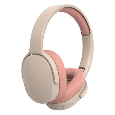Over-Ear Bluetooth Headset Pink Beige Wireless Earphones