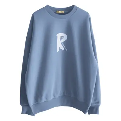 Girls Fleece Lined Round Neck Sweatshirt Blue Medium Large