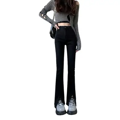 Black Split High Waist Slimming Jeans for Women