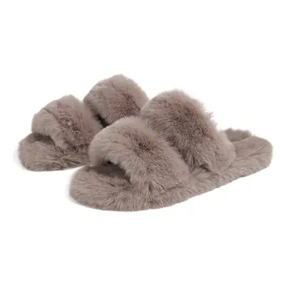 Women Fleece Lined Flat Slippers Brown Spring Autumn