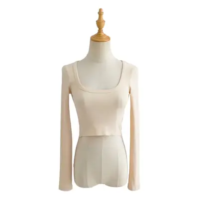 Women's Long Sleeve Round Neck T-Shirt Solid Color Stretch Fabric