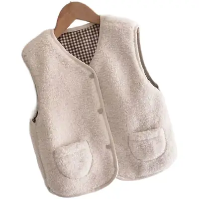 Kids Plush Vest Warm Winter Baby Vest Beige