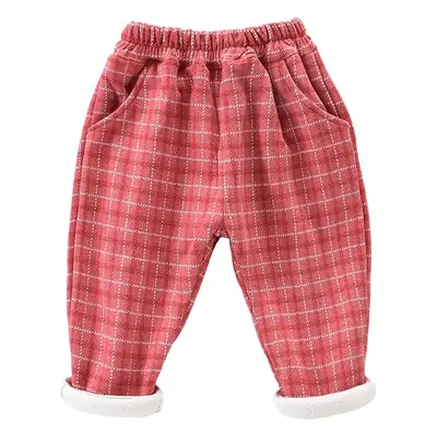 Girls Plaid Velvet Trousers Spring Autumn Middle Small