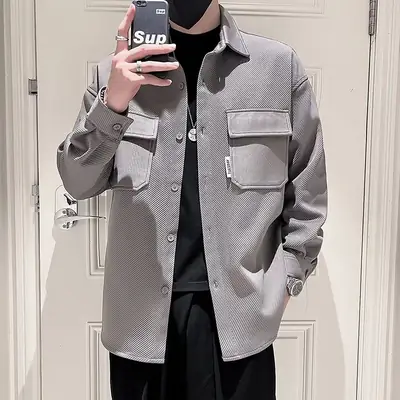 Men's Black Plaid Lapel Shirt Jacket Autumn 2022
