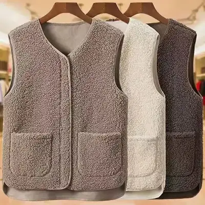 Lamb Plush Waistcoat Vest Women Maroon Fleece Lined