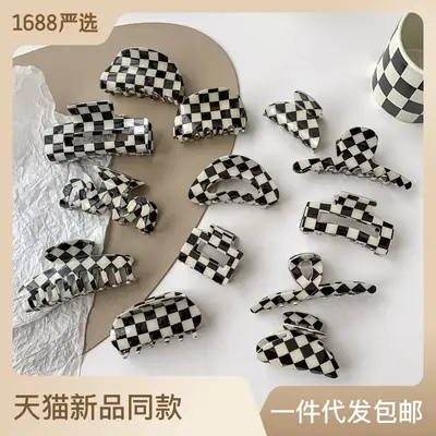 Black White Checkered Hair Clips for Women