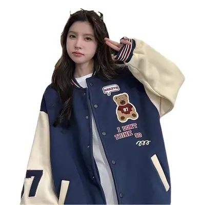 Vintage Bear Baseball Jacket for Girls 2022 Casual Wear