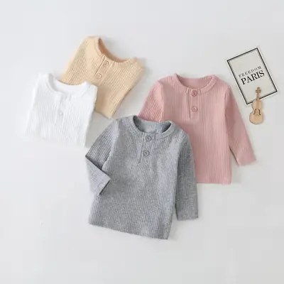 Girl's Pit Strip T-Shirt Grey Cotton Baby Girls Autumn