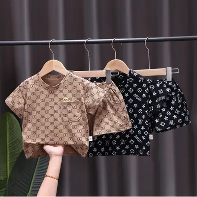 Children's Printed T-Shirt Shorts Set Brown 0-4Y