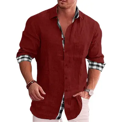 Men's Pink Printed Long Sleeve Shirt Large