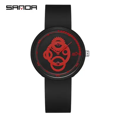 Sanda Red Gear Silicone Watch for Men Women