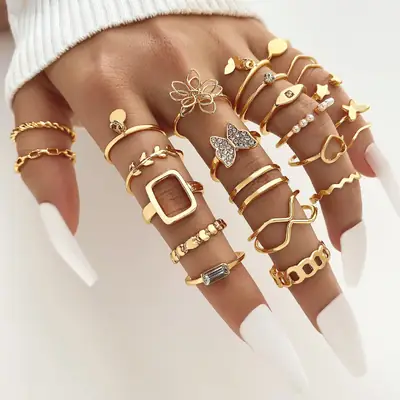 23-Piece Geometric Metal Rings Set for Women