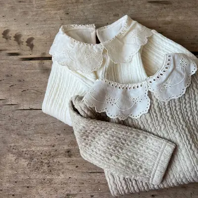 Korean Style Lace Collar Baby T-Shirt Cream