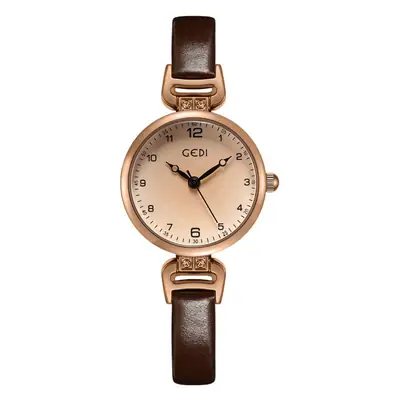 Gold Retro Women's Quartz Watch with Brown Leather Band