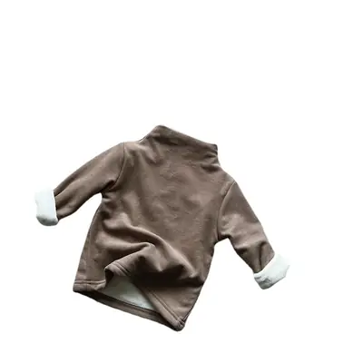 Winter Fleece Striped Coat for Boys Girls Korean Half-high Neck Warm