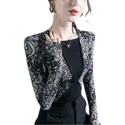 Lace Stitching Top Black Autumn Winter Inner Shirt