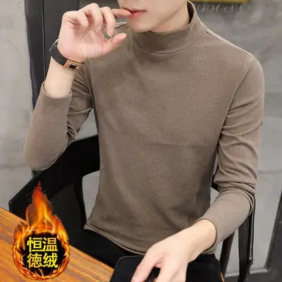 Men's Black Velvet Half Turtleneck Warm T-Shirt