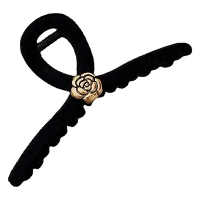 Black Flocking Hair Clip with Rose Design