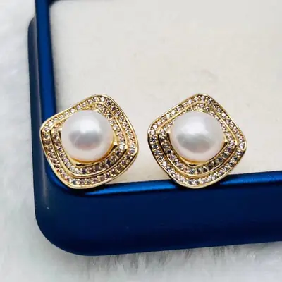 Natural Pearl Stud Earrings 8-9mm High Quality Wholesale