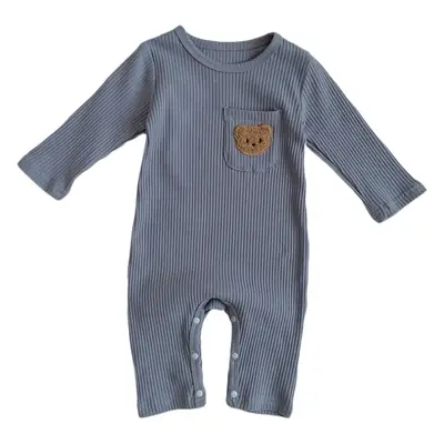 Baby White Pit Strip Jumpsuit with Bear Patch
