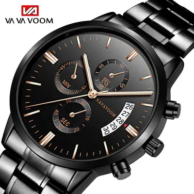 Men's Black Stainless Steel Calendar Quartz Watch