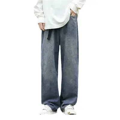 Men Retro Wide Leg Jeans Winter Hong Kong Style