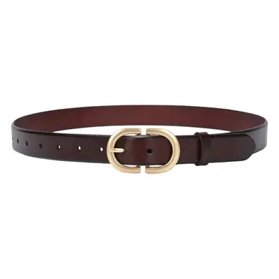 Brown Vintage Women's Leather Belt with Gold Buckle