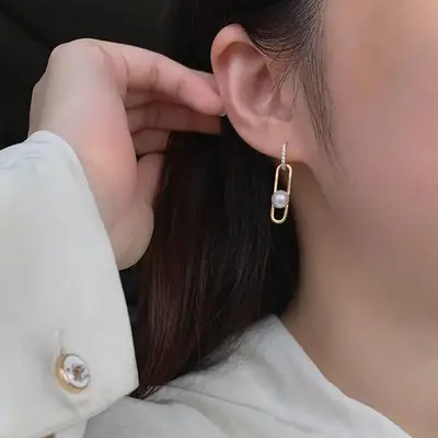 Pearl Earrings Gold Plated Cold Style Women