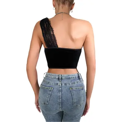 Black Lace Fish Bone Belted Waist Slimming Vest for Women