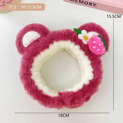 Cute Strawberry Bear Ear Plush Hairband Rose Red