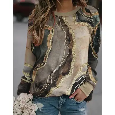 Women's Stone Pattern Halo Round Neck Sweater Large