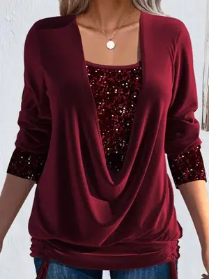 2023 Long-sleeve Beaded Women's Purple Top Large