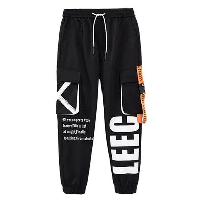 Men Black Multi-Pocket Letter Croc Pants